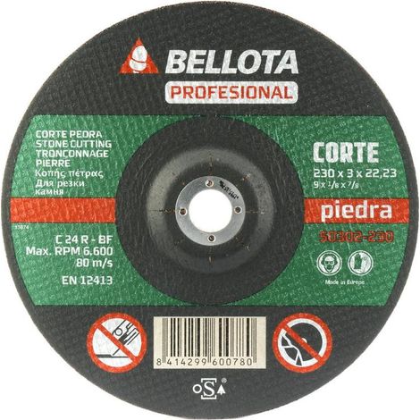 BELLOTA disco abrasivo piedra 230x3-50302 , Disco corte 50302 de 230 mm.  - Abrasivo de carburo de silíceo para materiales frágiles y materiales blandos Para corte de piedra, h (1/2)