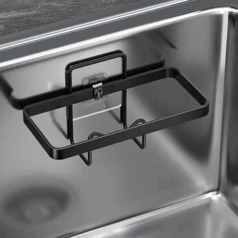 Porte-éponge évier mural support cuisine multifonction organisateur 2-en-1 étagère égouttoir pour éponges brosses bouchons torchons 2pcs (1/5)