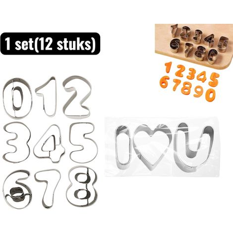 1 ensemble (12 pièces) - Emporte-pièces - Ensemble de formes numérotées - Ensemble d'emporte-pièces en acier inoxydable - Tampon à biscuits en forme de cœur en acier inoxydable - Accessoires de pâtiss (1/5)