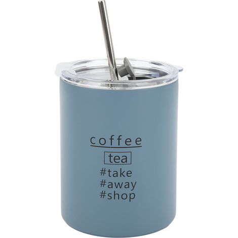 Tasse Isotherme Voyage 320ml en Acier Inoxydable avec Paille, Couvercle et Design Portable Gris-Bleu (1/5)