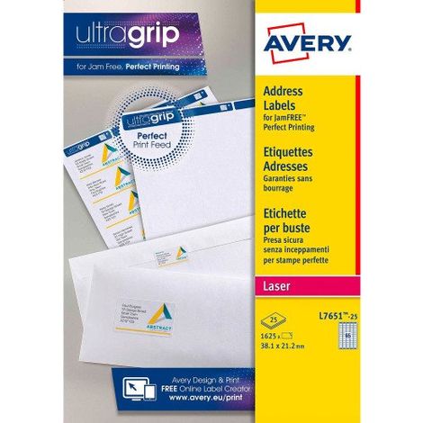 Etiquettes adresses laser 38,1 x 21,2 mm Avery L7651-100 - Boîte de 1625 (1/4)