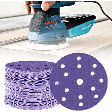 Lot de 60 disques abrasifs ronds de 150 mm pour ponceuse excentrique, grain 150, 15 trous, pour bois, métal et peinture (1/5)