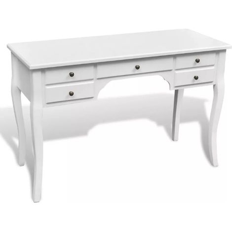 Bureau 5 tiroirs bois et pin massif blanc Blush (1/4)