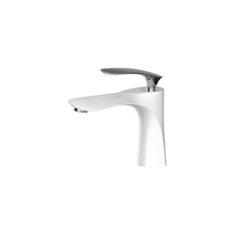 Rubinetto per lavabo da bagno in ottone, acqua calda e fredda, montaggio a colonna, finitura oro, resistente alla corrosione, per bagni spa - Bianco