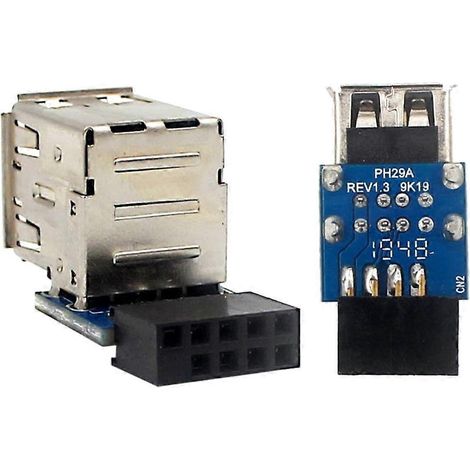 Carte mère PC : Adaptateur 9 broches vers double USB 2.0 femelle avec dongle intégré et blindage en U (1/5)