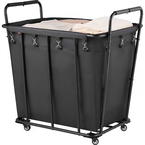 Chariot à linge mobile avec roulettes pivotantes, panier à linge avec doublure imperméable, charge de 117,9 kg, capacité 300 L, chariot de courses robuste pour camping, épicerie, bagages, noir (1/5)