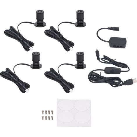 Ortviai 4 spots LED réglables USB 5 V pour vitrine bijoux, entrée ou porche – lumière naturelle noire (1/5)