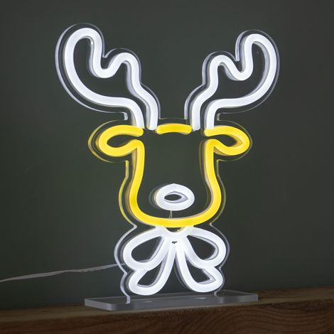 25cm Light up Christmas Reindeer Face Table Top Neon Sign (1/5)
