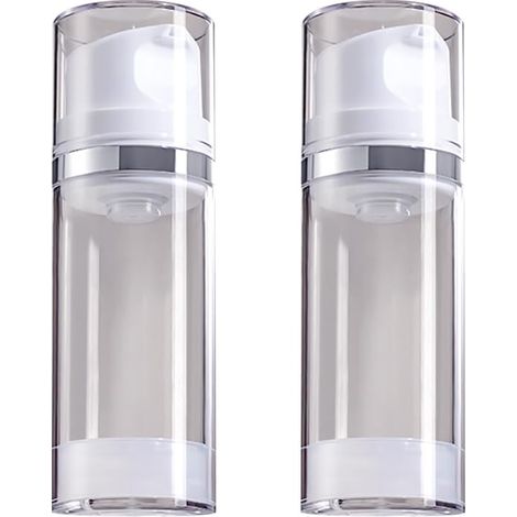 Lot de 2 flacons vides à pompe sans air de 100 ml - Distributeur de lotion sous vide - Flacons rechargeables en plastique transparent pour shampooing liquide (1/3)