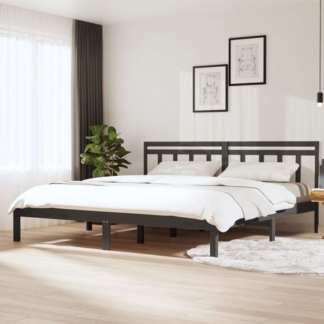 Lit adulte Contemporain Cadre de lit Gris Bois de pin massif 200x200 cm 65927 (1/5)