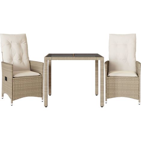 Ensemble de bistro 3 pcs，Salon de jardin avec coussins beige résine tressée CFW49163 (1/5)