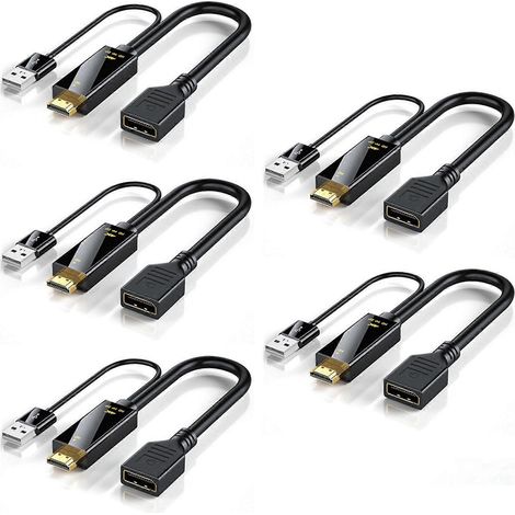 Câble adaptateur HDMI mâle vers DisplayPort femelle (5x), câble adaptateur HDMI vers DP compatible 4K à 60 Hz (1/5)