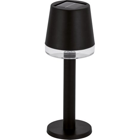 Lámpara de mesa solar para exteriores, ideal para terrazas, color negro, pantalla cónica, batería recargable, LED de luz cálida, 0,2 W, IP44, Tulia Struhm. (1/2)