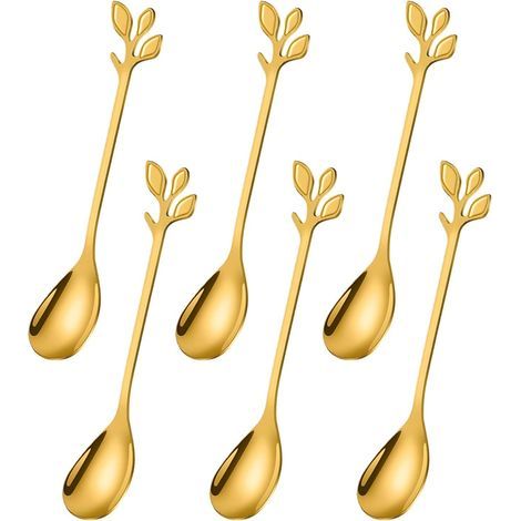 petite cuillère, cuillère à café en acier inoxydable,poli miroir, 12cm Coffee Spoons avec design élégant de feuilles,Parfait pour les demitasses et les petites portions (1/5)