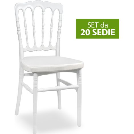 Set da 20 Sedie Napoleon in Plastica Bianche con cuscino coordinato antiscivolo