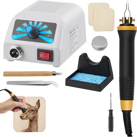 Set per pirografia, controllo della temperatura regolabile, 30 punte in filo, BIANCO (1/2)