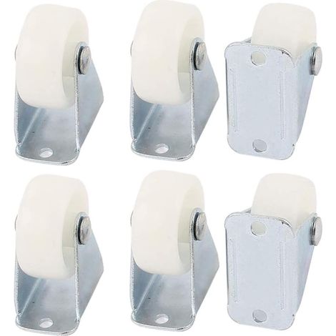 6 Pièces Roulettes Roues, Roue de Meuble, Roulette Fixe PP, Résistant à l'Usure pp 1 pouce Roue Directionnelle à Fond Plat pour Chariot, Chaise, Meuble, Roulettes pour Aspirateur Robot (Blanc) (1/5)