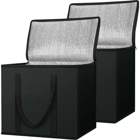 16''x9''x13'' anthracite sacs d'épicerie réutilisables et isolés sac isotherme pliable pour les courses grand Lot de 2 Noir (1/5)