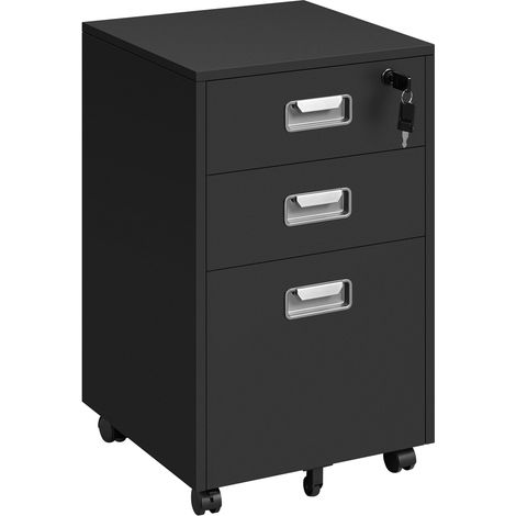 Yaheetech – Caisson de bureau mobile noir avec 3 tiroirs – Dimensions 40x40x66,5 cm – Tiroir verrouillable pour documents A4 et lettres – Panneau MDF