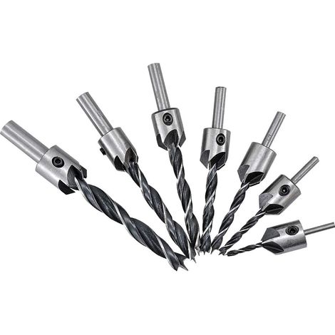 Set mit 7 Senkbohrern mit HSS und 45 Stahlbohrern, Fase zum Einstemmen von Schrauben in Tischlerarbeiten. (1/5)