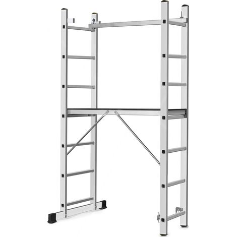 Monmobilierdesign – Échelle modulable en aluminium 2 plans – Escabeau et échafaudage 7 marches – Charge max 150 kg – Conforme norme EN 131