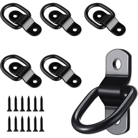 6-teiliges Zurrösen-Set, Zurrösen mit 12 Schrauben, Metallösen, schwarze Metall-Zurrösen für Holzhängematten, Anhänger, Autos, LKWs