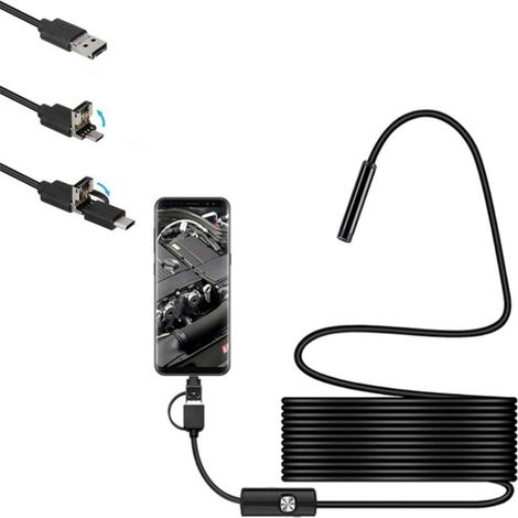 Endoscope - 7 mm - 5 m Câble - IP67 Étanche - 6 LED - Résolution 640x480 - Compatible Android Micro-USB/Type-C/PC USB - 1 Pièce