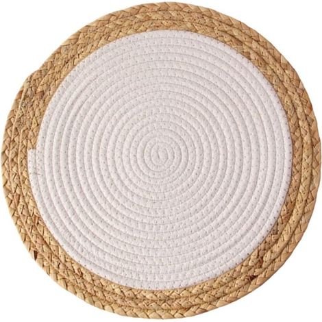 set de table rond, dessous de plat en macramé tressé fait main, napperon en lin, décoration intérieure et festive, indispensable pour la table, motif imitation herbe, 20 x 20 cm (1/5)