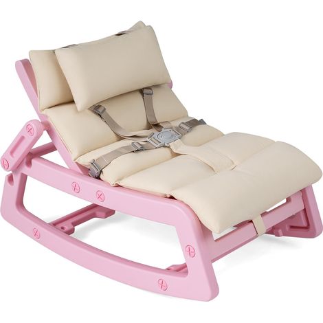 COSTWAY Fauteuil à Bascule Enfant avec Coussin et Appui-tête Amovible, Chaise à Bascule en HDPE avec Dossier Réglables, Rocking Chair pour Intérieur Extérieur, Charge 80kg pour 6 Mois+ (Rose) (1/5)