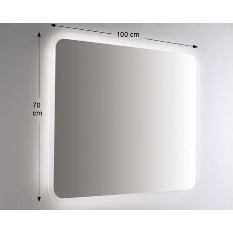 Miroir mural rétroéclairé à LED 100X70 épaisseur 4 mm, cm avec coins arrondis 7 mm (1/2)