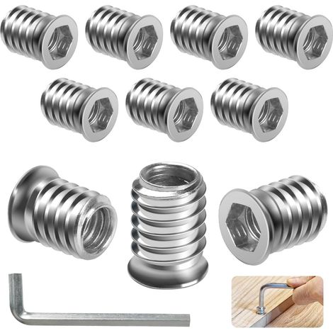 Insert Fileté Bois M6 x 13mm, 10 Pièces Douille Filetée Visser Écrous à Bois Acier au Carbone Zinc Intérieur Manchons a Visse Vis Tête, Inserts D'écrou Ecrou Hexagonal pour Meubles en Bois (1/5)
