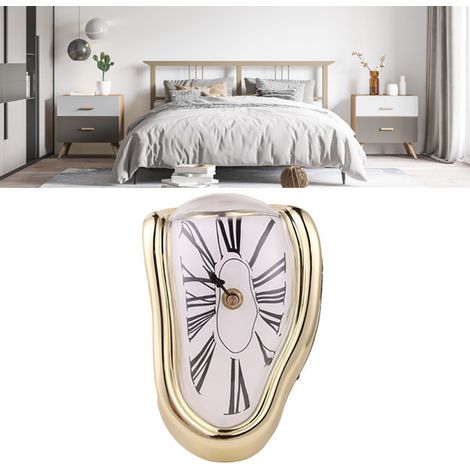 Kreative, verdrehte Retro-Uhr, schmelzende Uhr, Tischuhr, Uhr mit römischen Ziffern, rechtwinklig verzerrte Retro-Uhr, Gold (1/5)