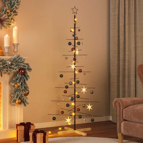 vidaXL Arbre de Noël en métal avec base en bois noir 180 cm (1/5)