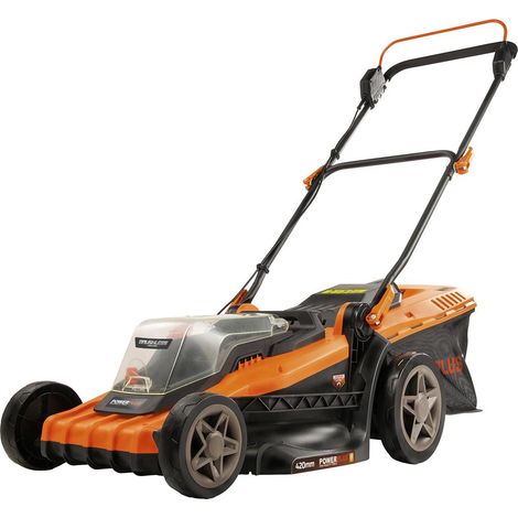 Tondeuse à gazon batterie 40 V – Largeur de coupe 420 mm – Hauteur de coupe réglable 25-75 mm – Sac de collecte 50 l – Tondeuse à pousser – Powerplus