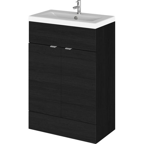 Alrewas Contemporary 2 Door Floor Standing Vanity Unit with Basin, Charcoal Black, 600mm