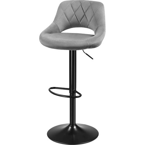 Chaise de Bar, Hauteur Réglable, Tissu Velours Doux, GRIS CLAIR (1/2)