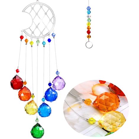 Attrape-soleil en forme de lune avec boules de cristal multicolores, décoration de jardin, prismes attrape-soleil arc-en-ciel à suspendre, décoration intérieure pour salon ou chambre (1/5)