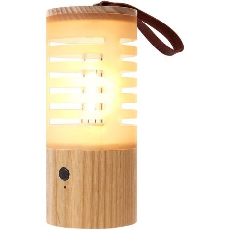 Lanterne portable de camping ou de jardin, rechargeable par USB, 3 niveaux de luminosité avec poignée en bois, veilleuse sans fil pour chambre à coucher, camping, cadeaux pour homme et femme [Classe é (1/5)