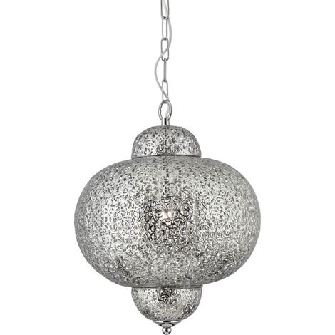 Searchlight Fretwork - Plafonnier marocain à 1 ampoule Nickel brillant, E27 (1/3)