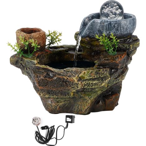 Fontaine à LED en résine pour rocaille DIY, paysage miniature avec plantes grasses en pot, décoration intérieure 220‑240V EU (1/5)