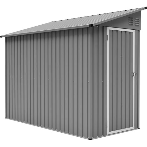 Abri de jardin en métal 4' x 8', abri adossé avec porte verrouillable et 2 ouvertures d’aération, rangement d’outils pour jardin et terrasse, gris