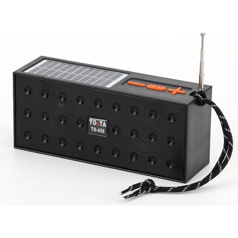 (Noir) Mini radio FM - Haut-parleur stéréo - Rechargeable par énergie solaire - Haut-parleur Bluetooth, avec interface carte TF et USB (1/3)