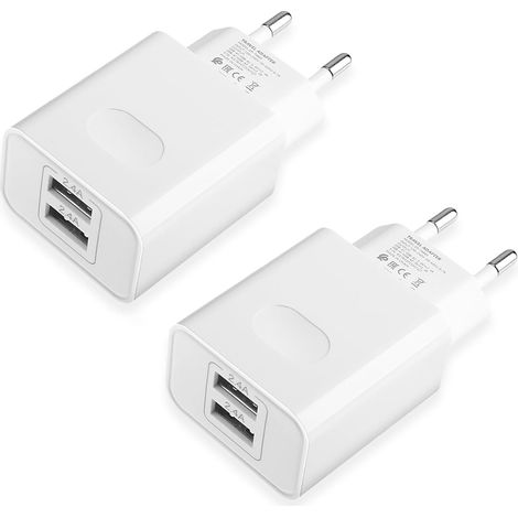 2-Pack 12W Chargeur Secteur Prise Multiple USB 2-Ports Universel Chargeur Mural (5V 2.4A Max) Adaptateur pour iPhone 14 13 12 11 Pro Max XS XR X 8 7 6 6S Plus SE 5 5S et Smartphones (1/5)