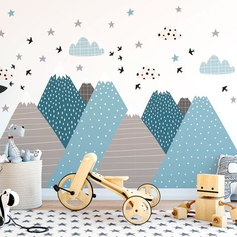 Stickers muraux enfants - Décoration chambre bébé - Autocollant Sticker mural géant enfant montagnes scandinaves VIKA - 40x60cm (1/5)