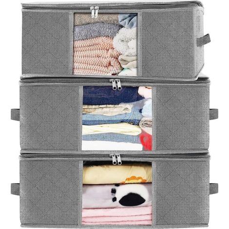 Dww-3 Paquet (pig) Sac De Rangement Vetement, Boite Rangement Vetements Sous Lit, Finition Des Vtements En Tissue, Pour Ranger Couettes, Vtements, Li (1/3)