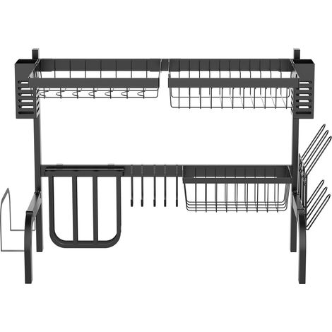 HOMCOM Scolapiatti da Appoggio Modulabile a 2 Livelli 65x31.5x52.5 cm Nero