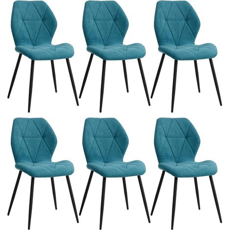 6er-Set Esszimmerstühle Seeblau, Gepolsterte Küchenstühle mit Rautenmuster (1/5)