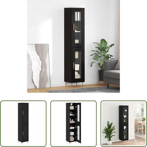 Sideboard - Highboard 2 pcs Schwarz Eichen-Optik Glas (1/5)