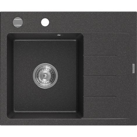 Mexen Ben Granitspüle 1-Becken mit linker Abtropffläche 600 x 500 mm, schwarz gesprenkelt, Chrom-Siphon - 6522605000-76