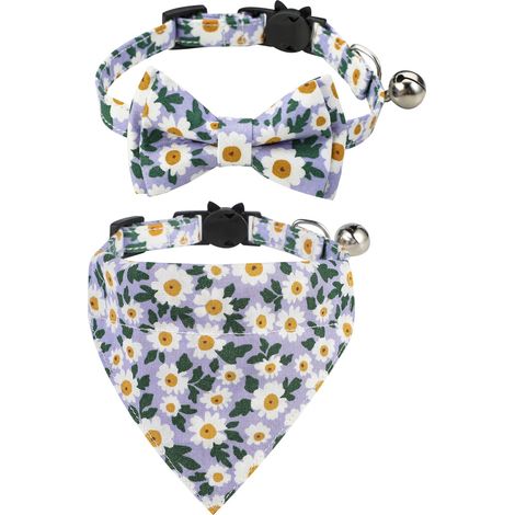 2 pièces Collier pour chat, bandana, nœud papillon, clochette, boucle de sécurité (1/5)